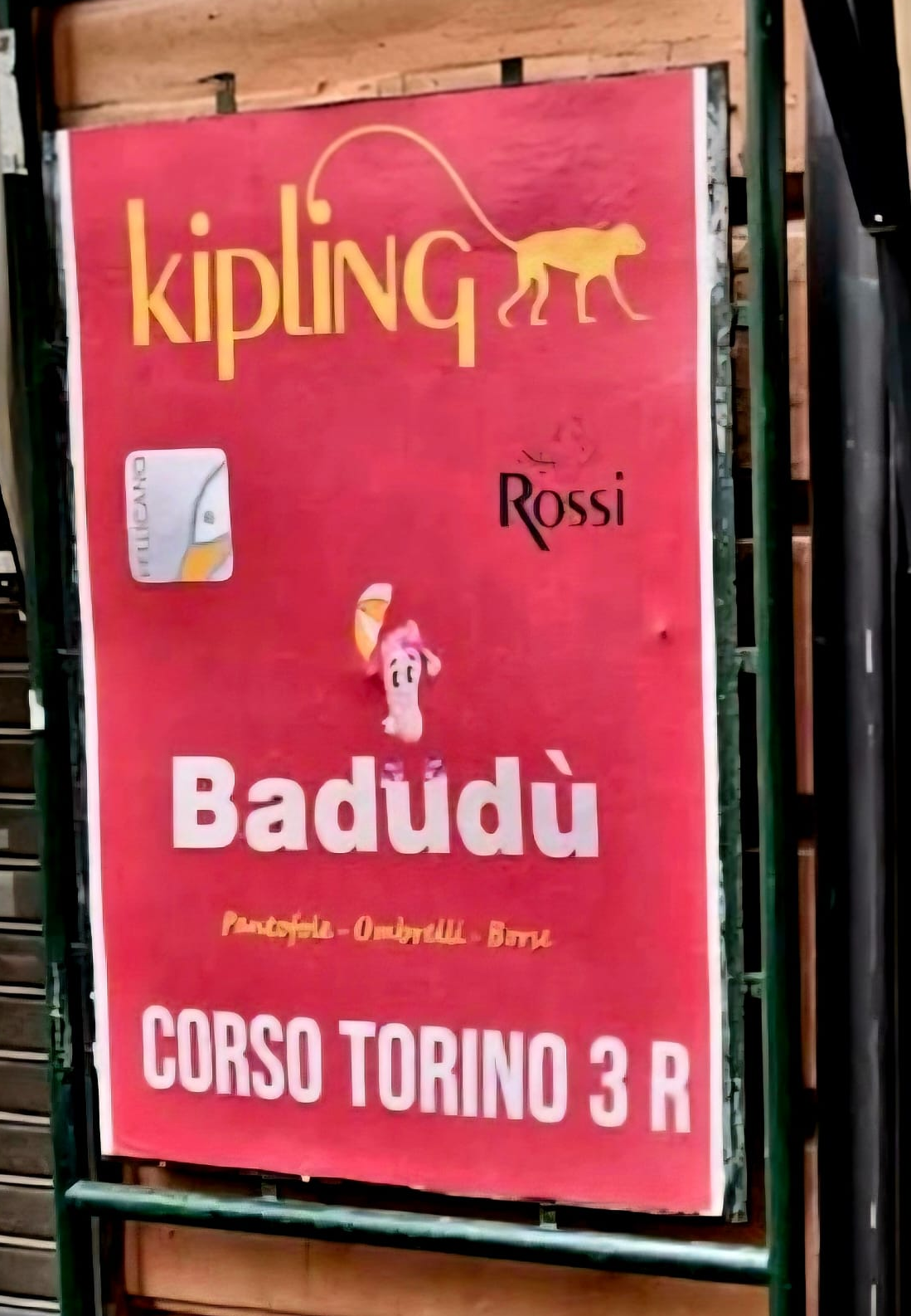 Badudù store sign – Pantofole, Ombrelli, Borse, Corso Torino 3r